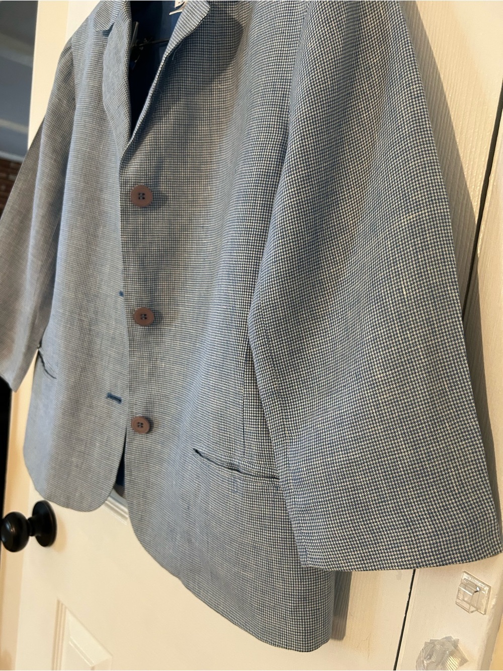 Talbots Women Petites Blue Houndstooth 100% Linen Blazer Women’s Size 10 - Picture 9 of 11